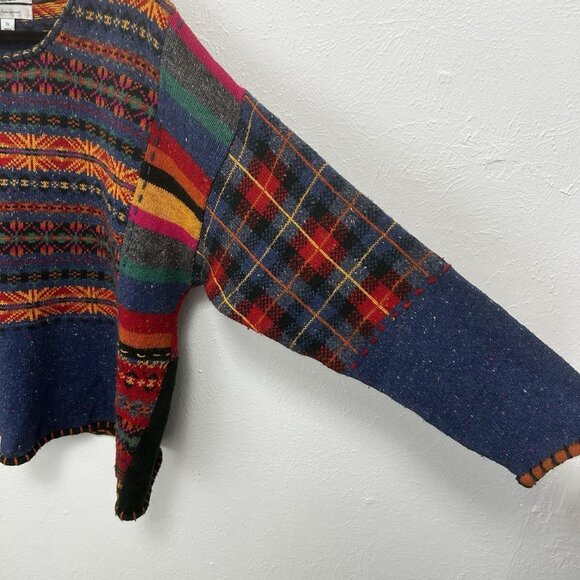 VTG Northern Isles Colorful Mixed Media Patchwork Striped Sweater 3X Cottagecore - Picture 5 of 11